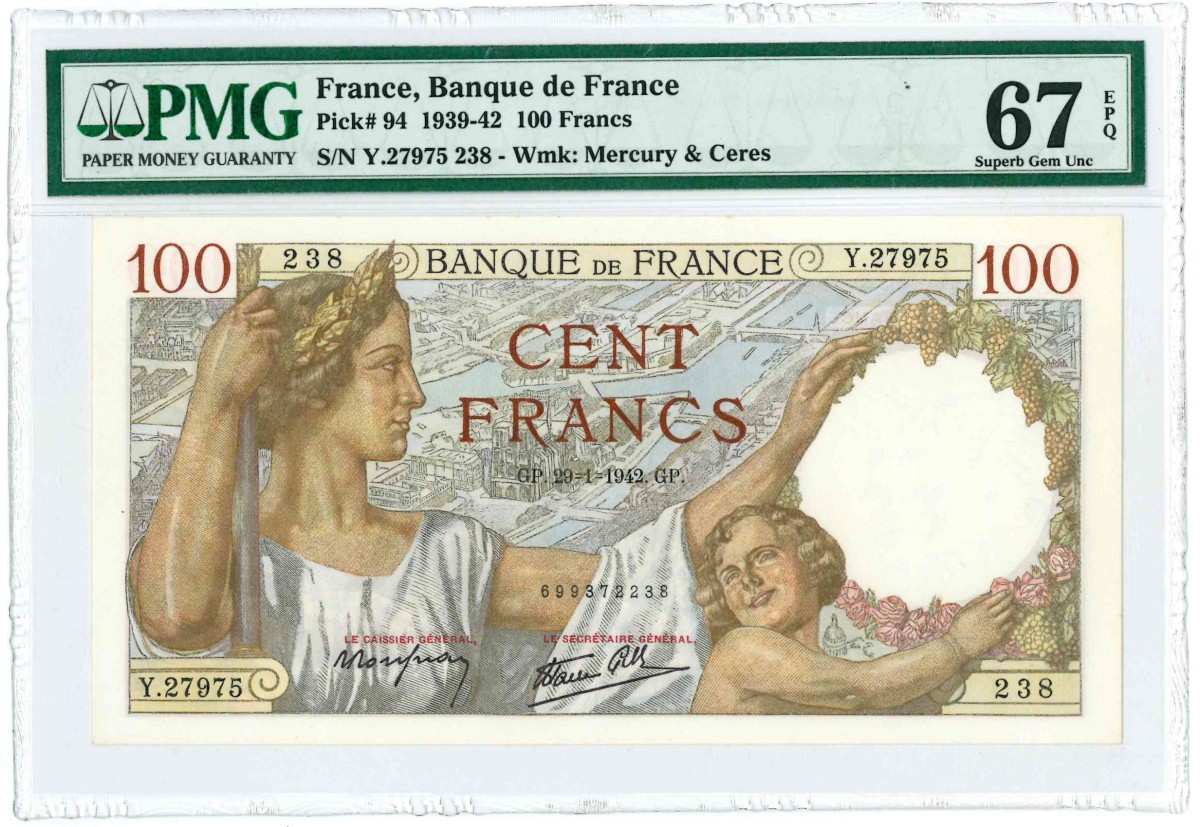 France. 100 Francs. Banknote. Type 1939-1942. - UNC.