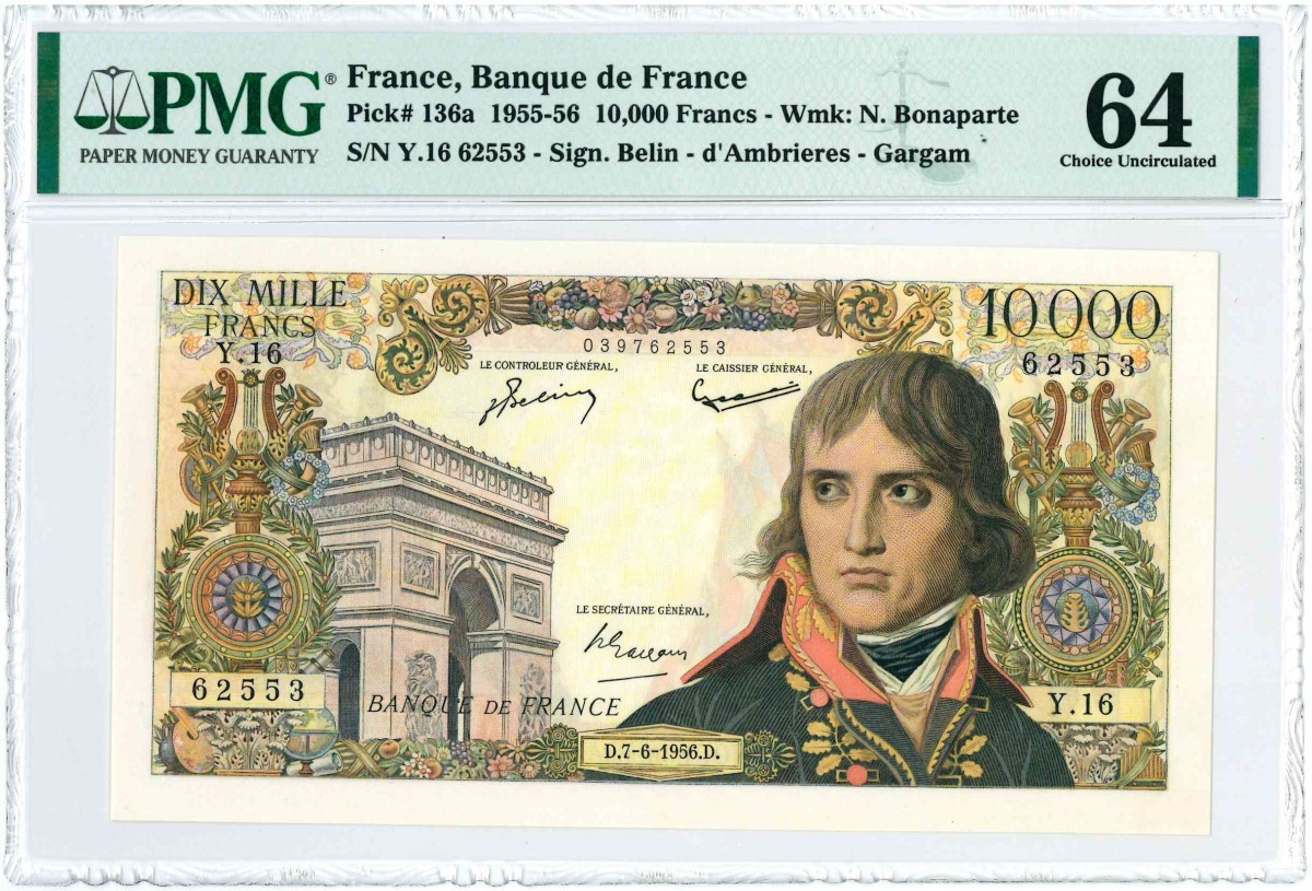 France. 10000 Francs. Banknote. Type 1955. - UNC.