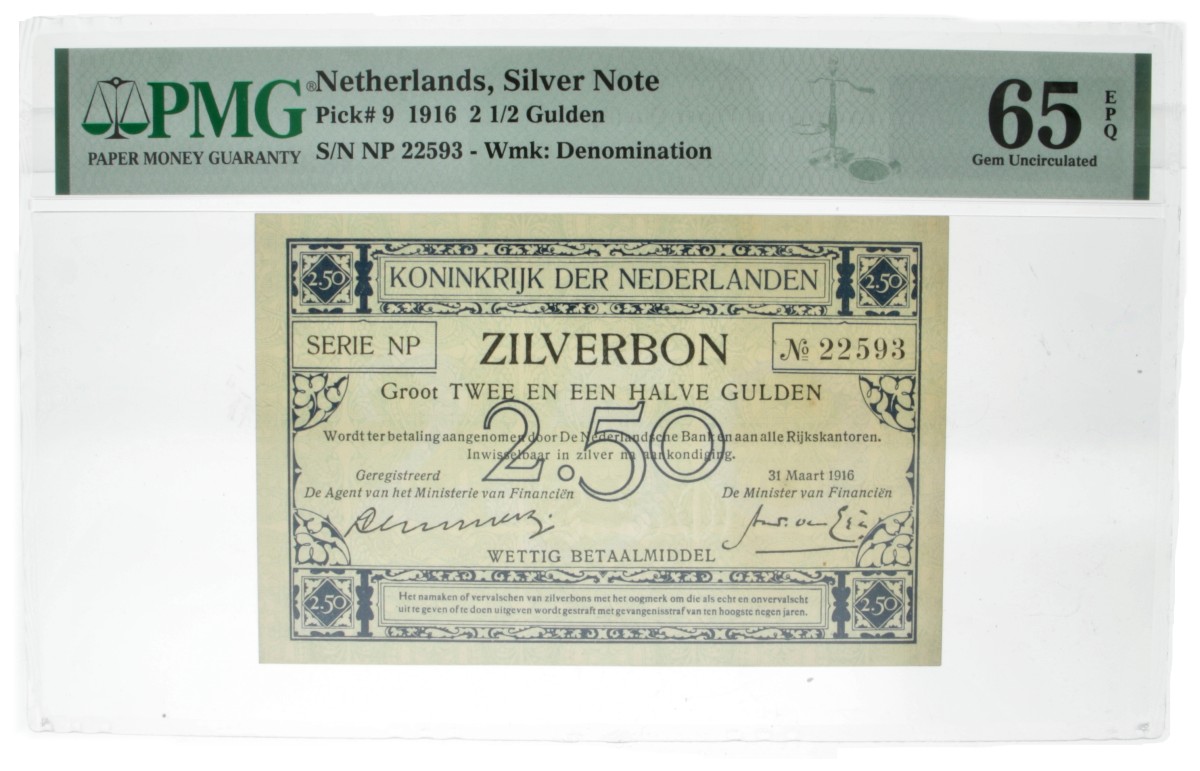 Nederland. 2½ Gulden. Zilverbon. Type 1916. - UNC.