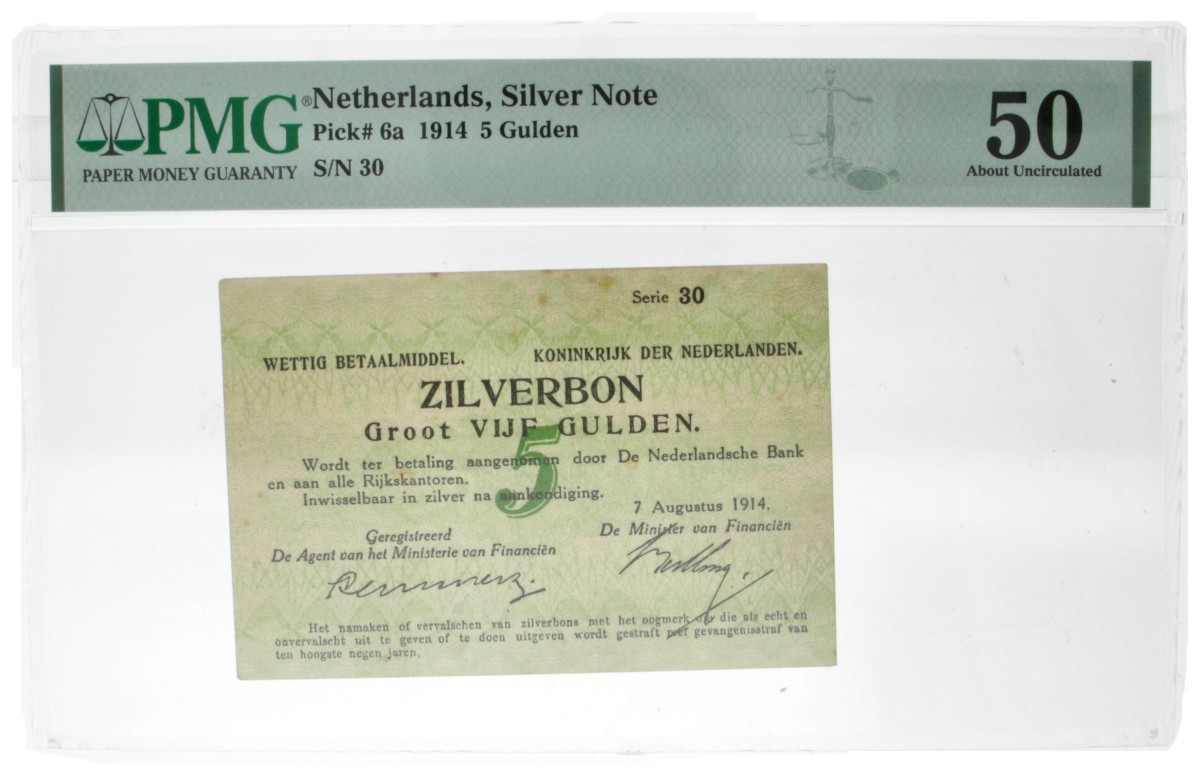 Nederland. 5 Gulden. Zilverbon. Type 1914. - Nagenoeg UNC.