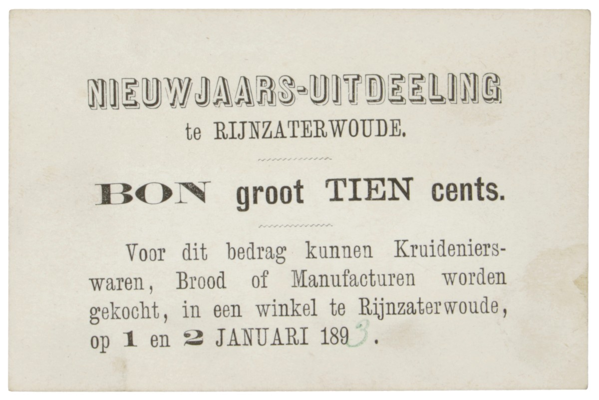 Nederland. 10 Cents. Bon. Type 189. Type Rijnzaterwoude. - Nagenoeg UNC.