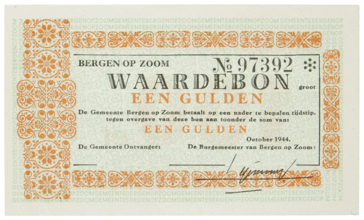 Nederland. 1 Gulden. Waardebon. Type 1944. Type Bergen op zoom. - UNC.