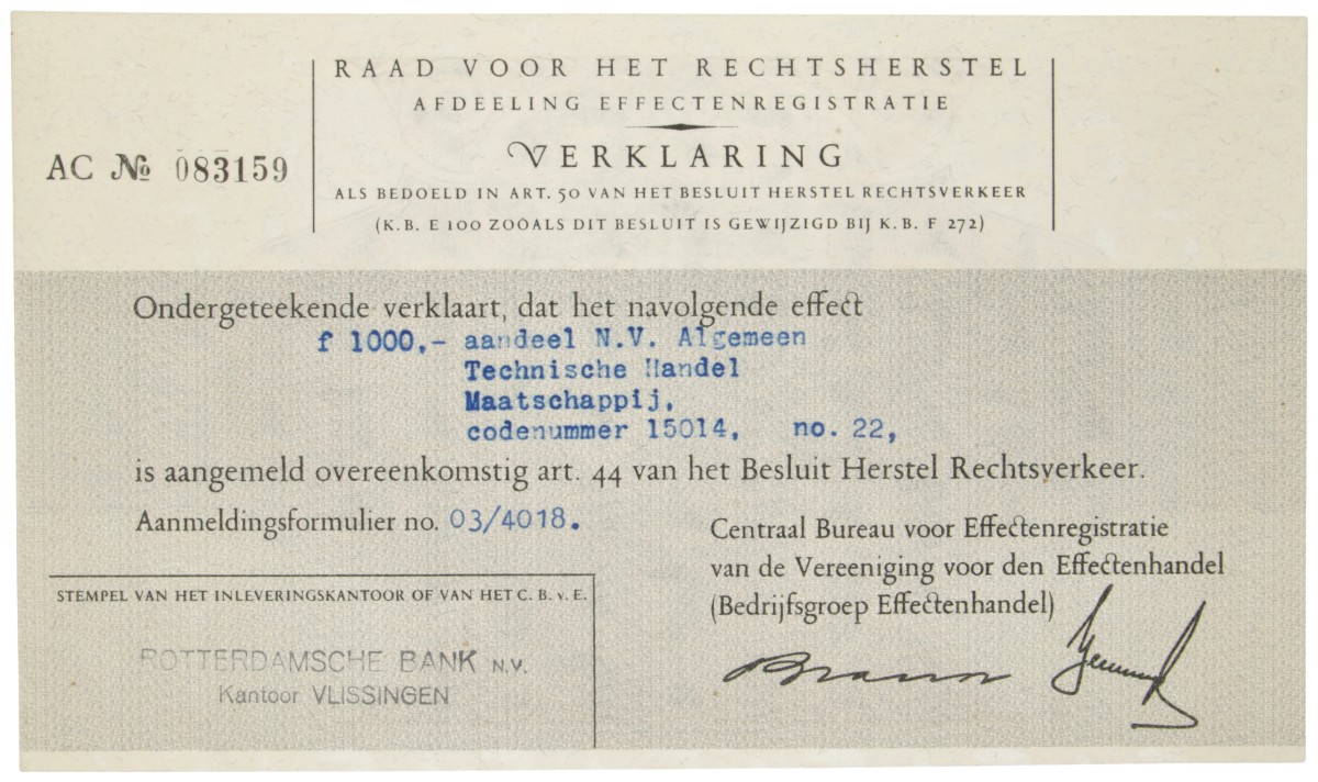 Nederland. Raad voor het Rechtsherstel, verklaring van aanmelding. - Nagenoeg UNC.