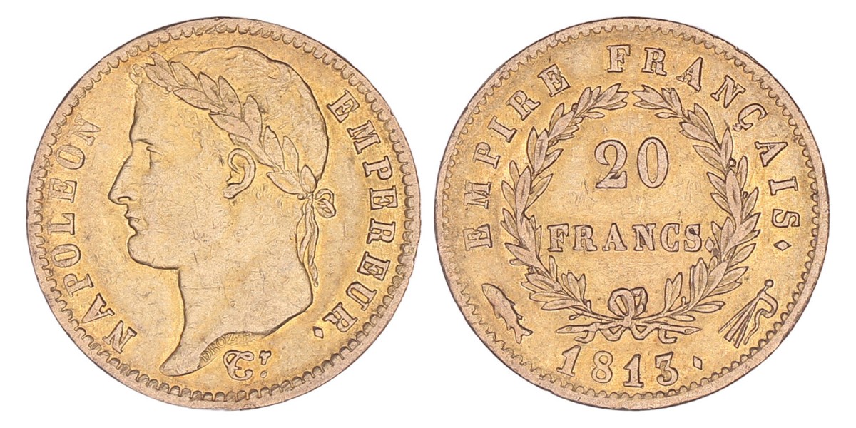 20 Francs Napoleon 1813. Zeer fraai +.