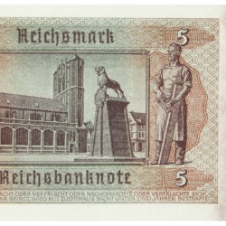 East-Belgium. 5 Reichsmark. Banknote. Type 1942. - About UNC.