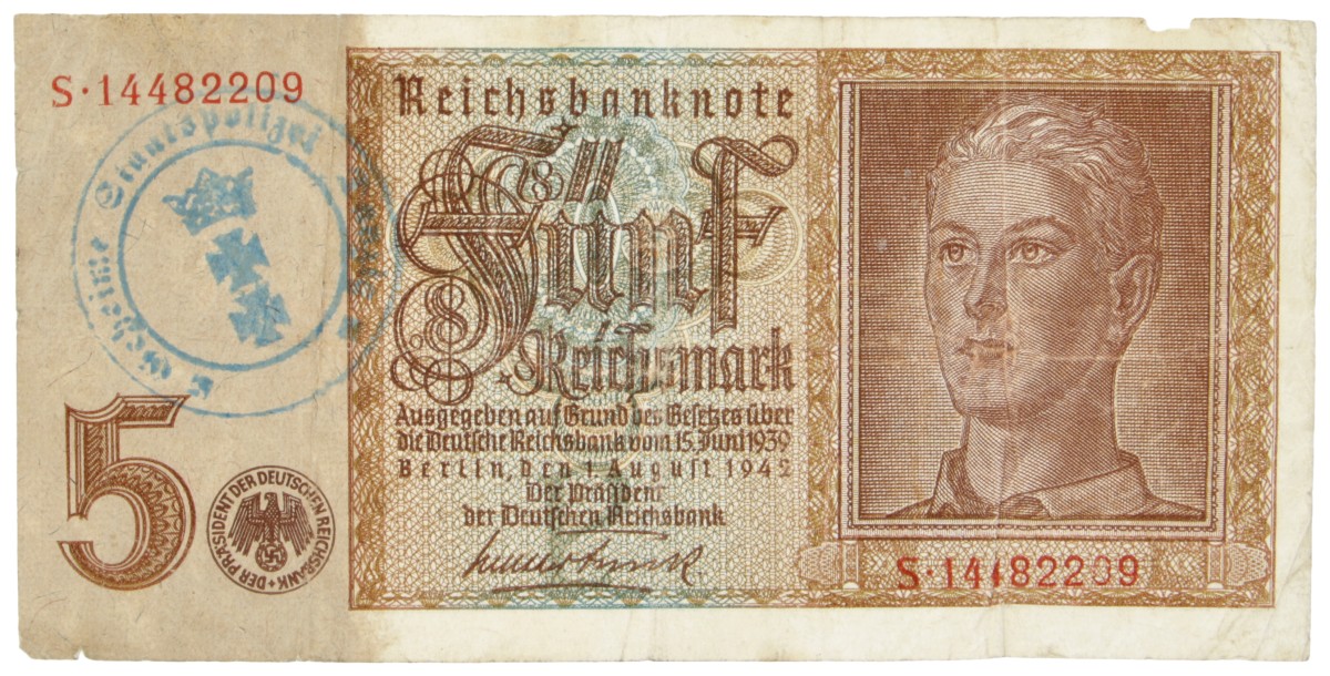 East-Belgium. 5 Reichsmark. Banknote. Type 1942. - Fine.