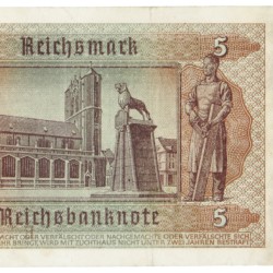 East-Belgium. 5 Reichsmark. Banknote. Type 1942. - Very fine +.