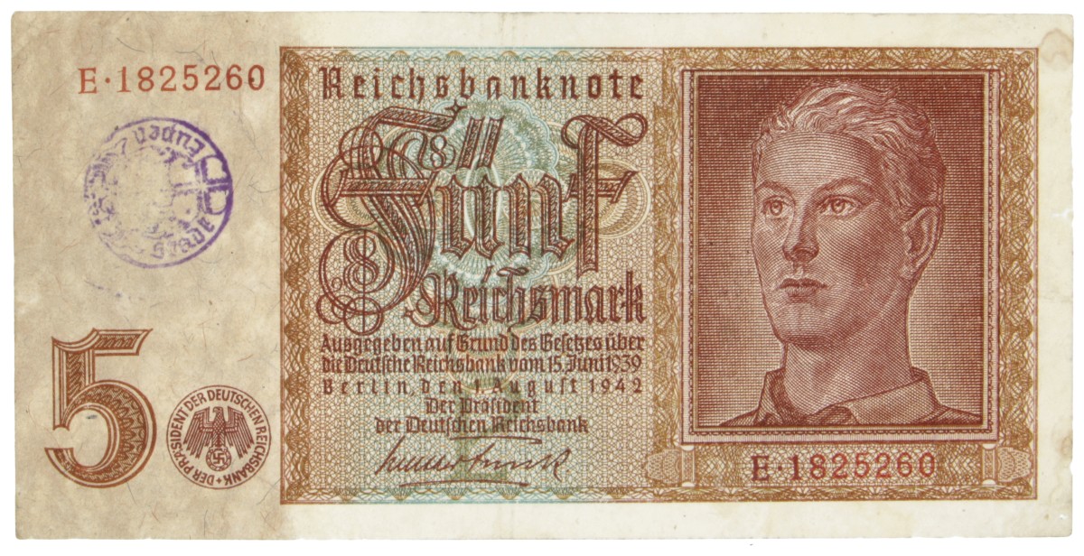 East-Belgium. 5 Reichsmark. Banknote. Type 1942. - Very fine +.