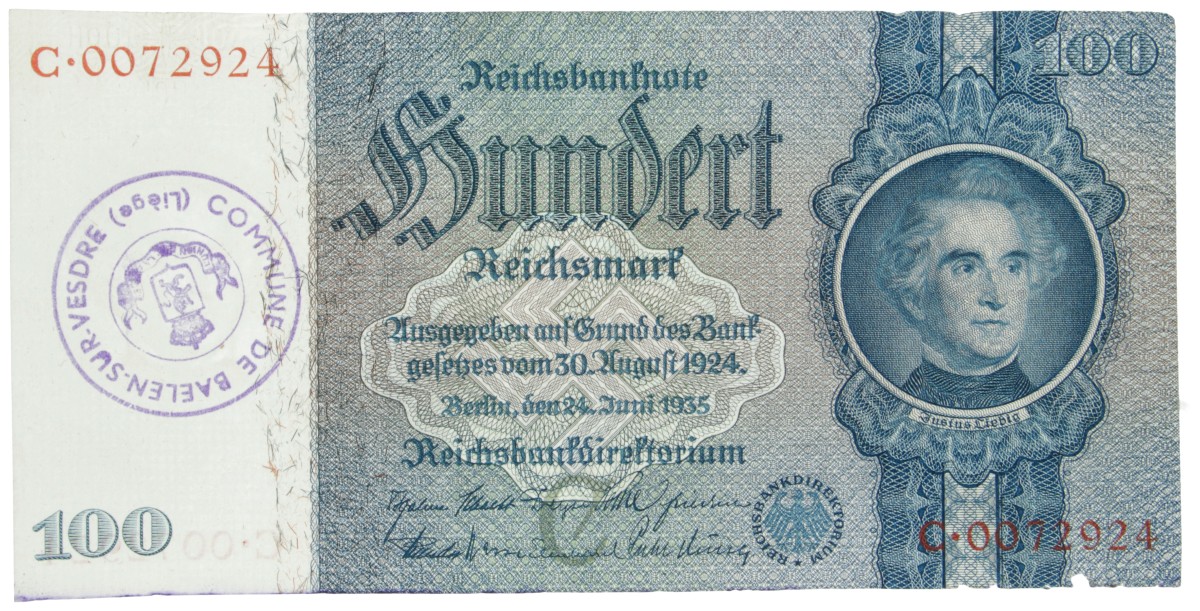 East-Belgium. 100 RM. Banknote. Type 1935. - Extremely fine.