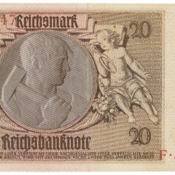 East-Belgium. 20 RM. Banknote. Type 1929. - Extremely fine.