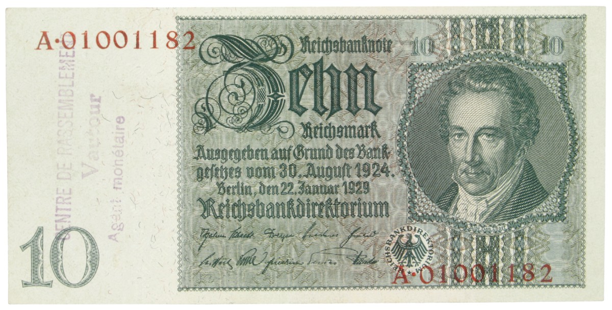 East-Belgium. 10 RM. Banknote. Type 1929. - Extremely fine / UNC.