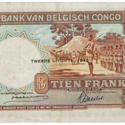 Belgian-Congo. 10 Francs. Banknote. Type 1942. - Extremely fine / UNC.