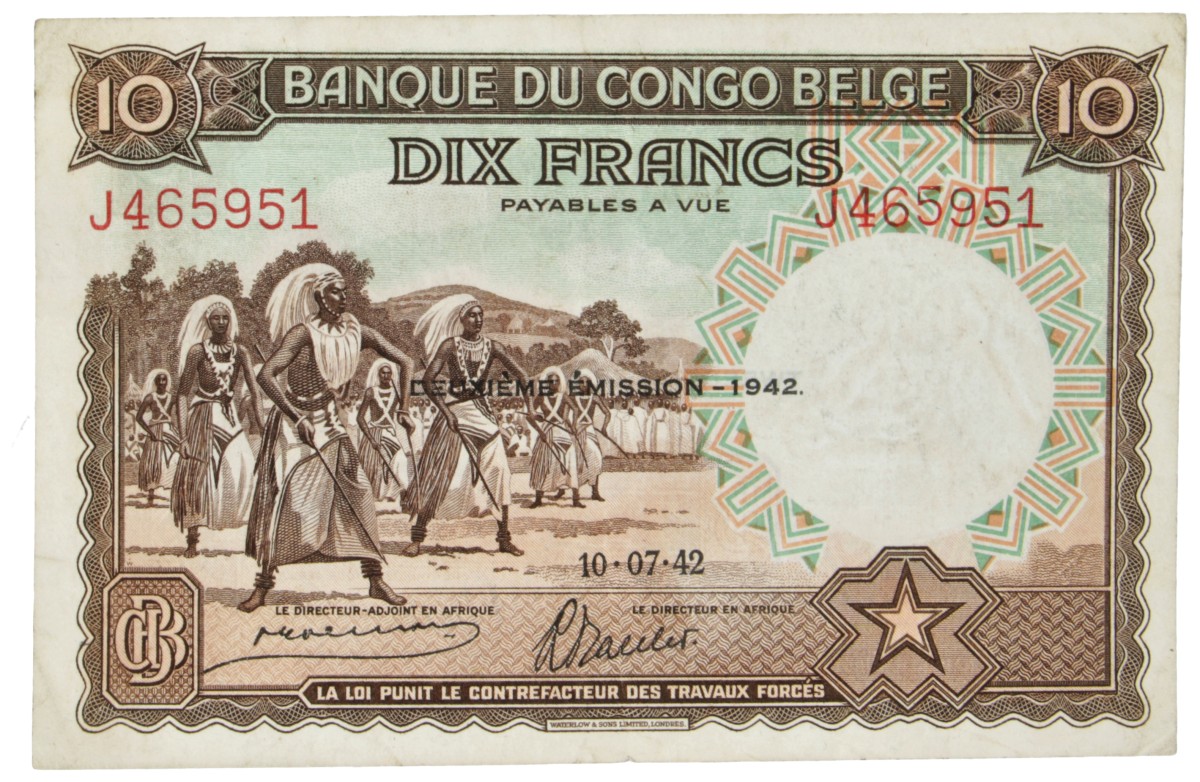 Belgian-Congo. 10 Francs. Banknote. Type 1942. - Extremely fine / UNC.