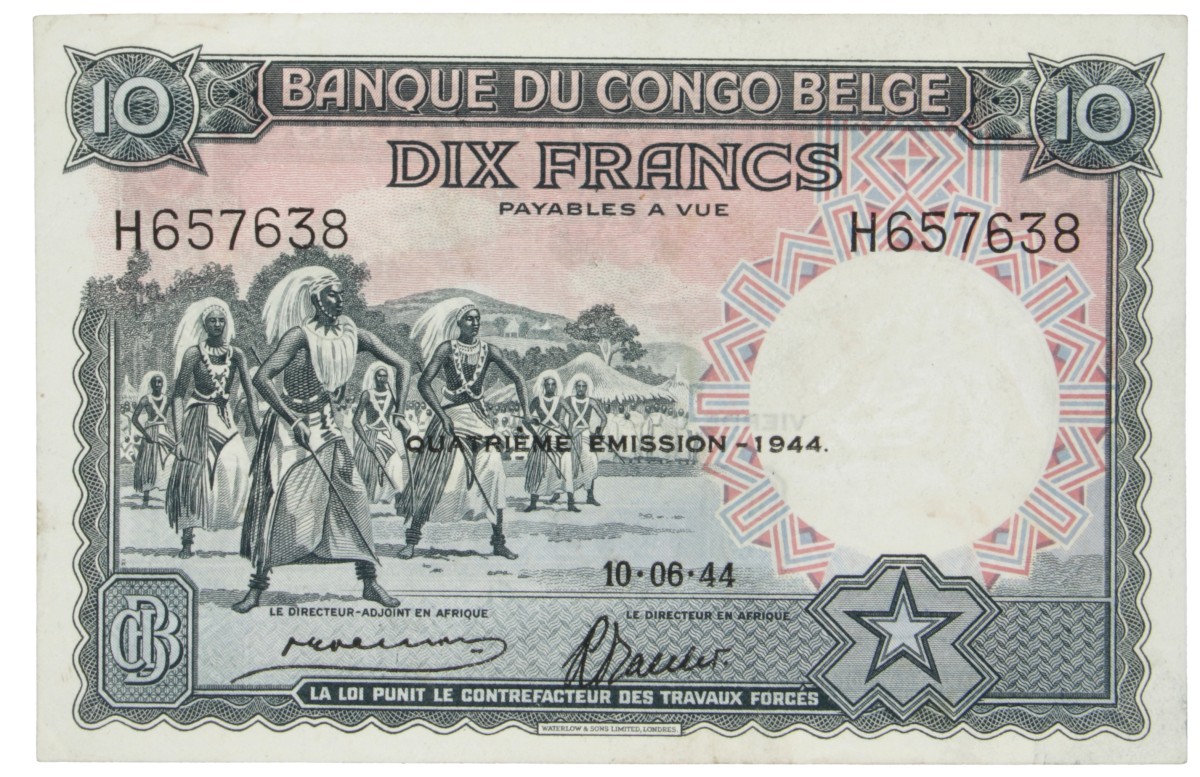 Belgian-Congo. 10 Francs. Banknote. Type 1944. - Extremely fine / UNC.