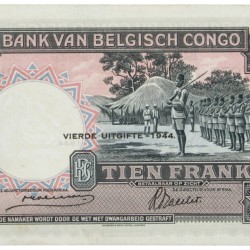 Belgian-Congo. 10 Francs. Banknote. Type 1944. - Extremely fine / UNC.