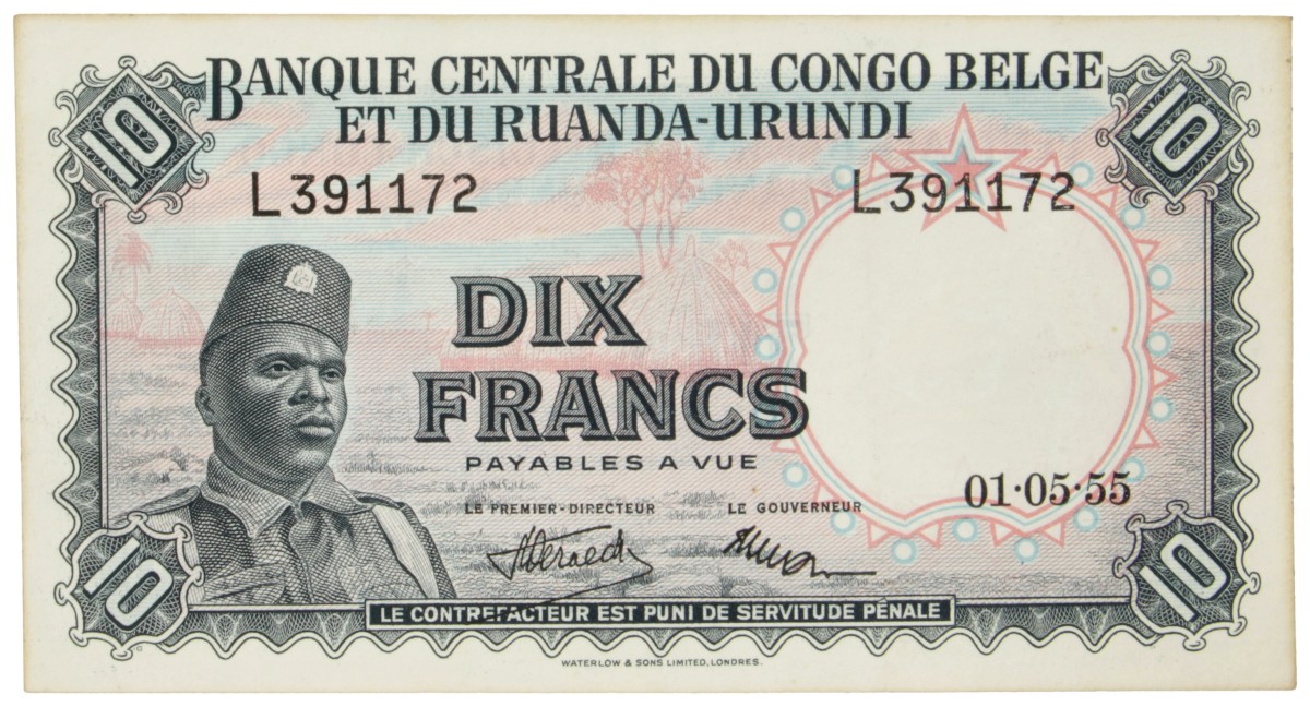 Belgian-Congo. 10 Francs. Banknote. Type 1955. - Extremely fine.