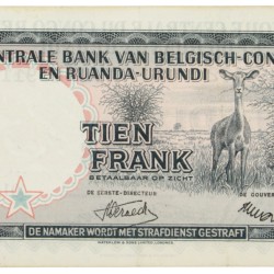 Belgian-Congo. 10 Francs. Banknote. Type 1955. - Extremely fine.