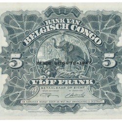 Belgian-Congo. 5 Francs. Banknote. Type 1947. - UNC.