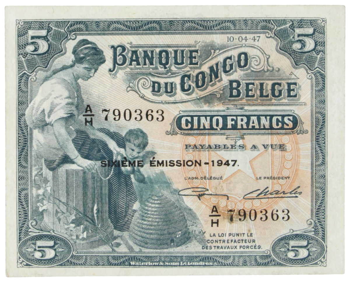 Belgian-Congo. 5 Francs. Banknote. Type 1947. - UNC.