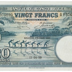 Belgian-Congo. 20 Frank. Banknote. Type 1950. - Extremely fine.