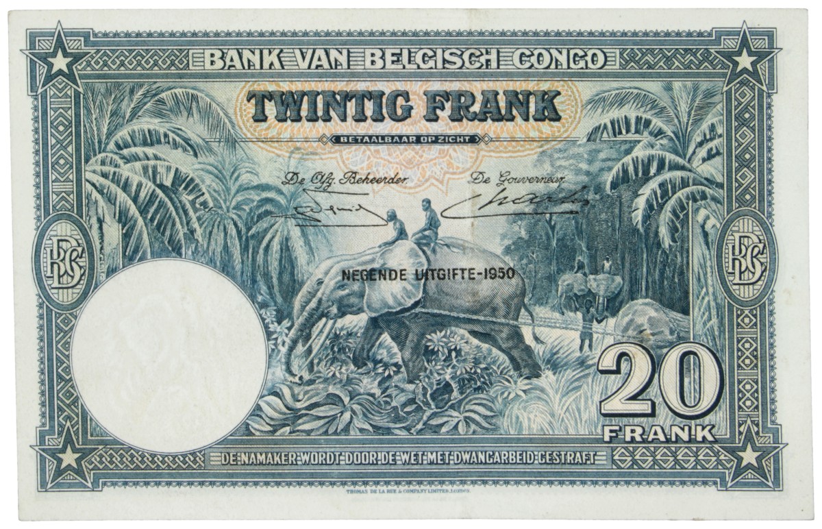 Belgian-Congo. 20 Frank. Banknote. Type 1950. - Extremely fine.