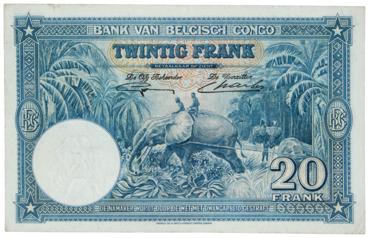 Belgian-Congo. 20 Frank. Banknote. Type 1940. - Extremely fine.