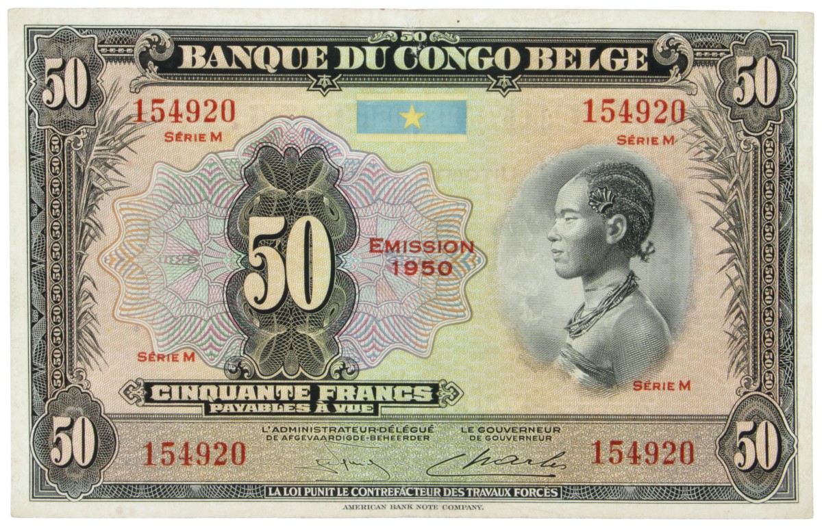 Belgian-Congo. 50 Francs. Banknote. Type 1950. - Extremely fine.