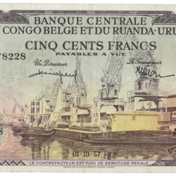 Belgian-Congo. 500 Francs. Banknote. Type 1957. - Very fine +.