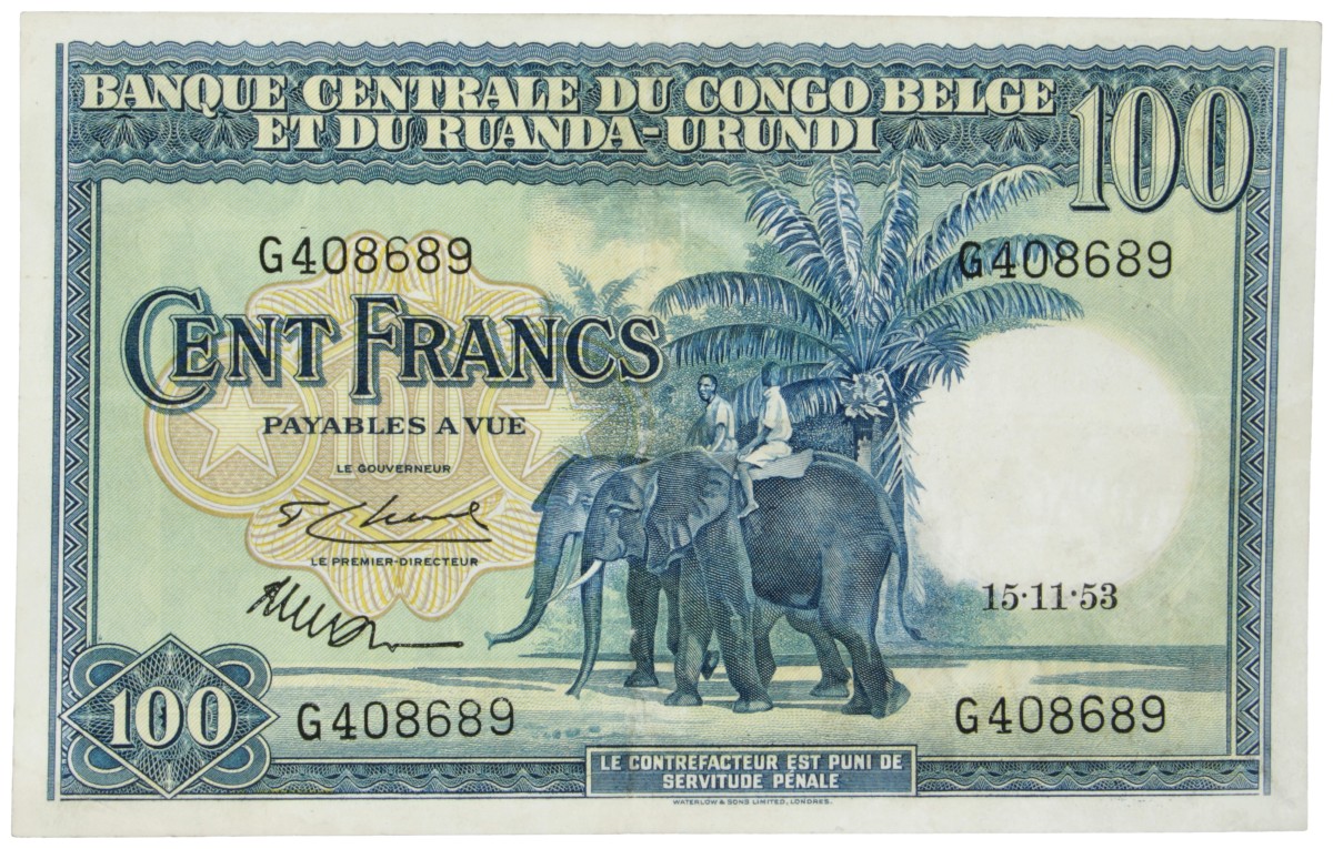 Belgian-Congo. 100 Francs. Banknote. Type 1953. - Very fine +.