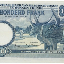 Belgian-Congo. 100 Francs. Banknote. Type 1953. - Very fine +.