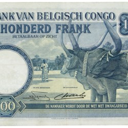 Belgian-Congo. 100 Francs. Banknote. Type 1951. - Very fine +.