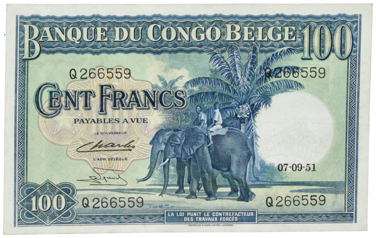 Belgian-Congo. 100 Francs. Banknote. Type 1951. - Very fine +.