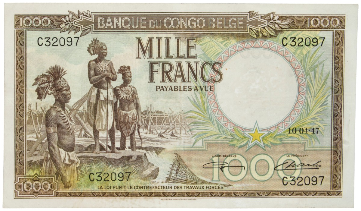 Belgian-Congo. 1000 Francs. Banknote. Type 1947. - Very fine +.