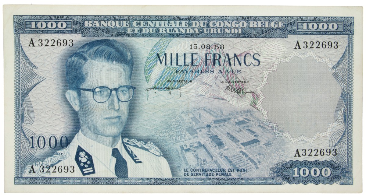 Belgian-Congo. 1000 Francs. Banknote. Type 1958. - Extremely fine.