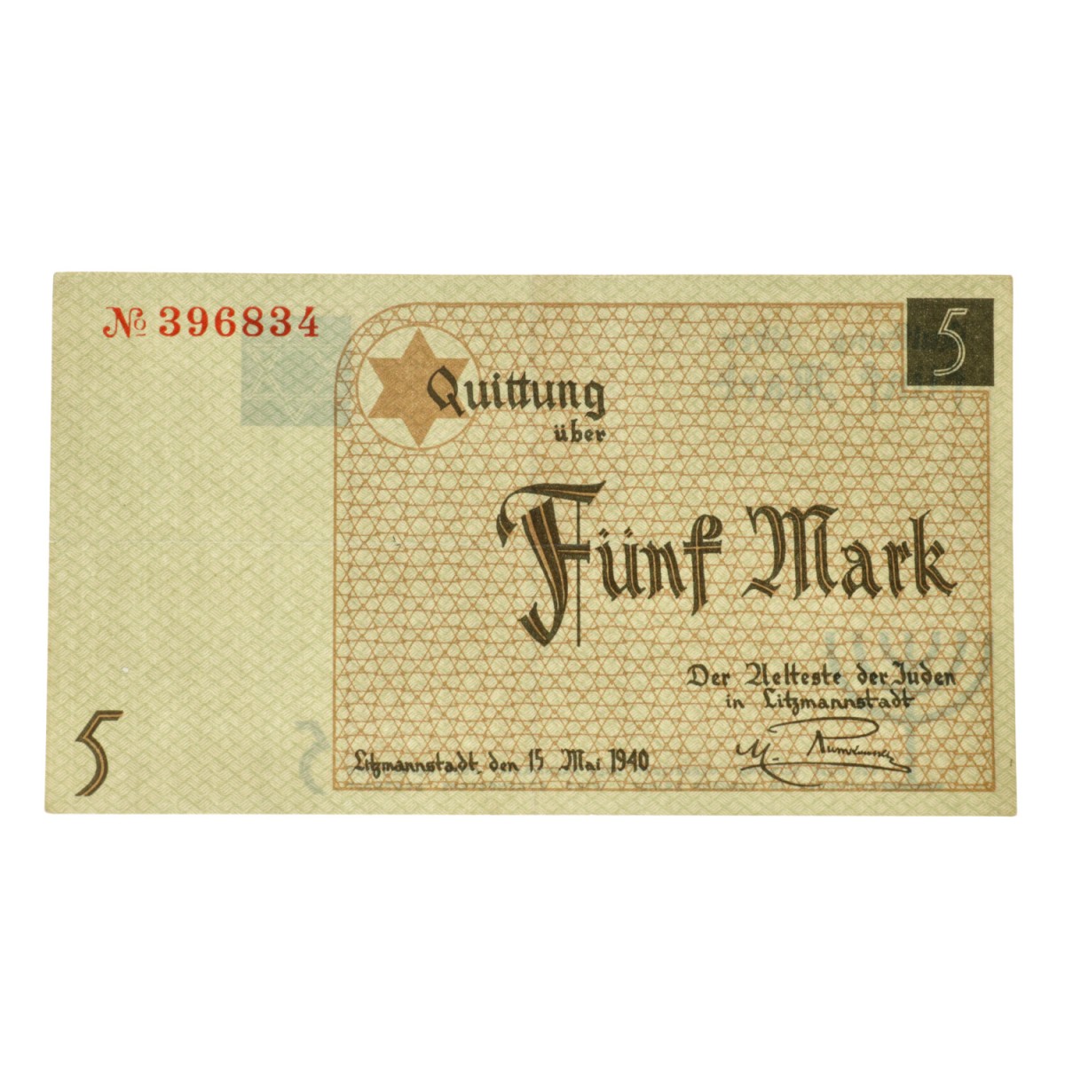 Poland. 5 Mark. Banknote. Type 1940. Type Litzmannstadt. - Very fine +.