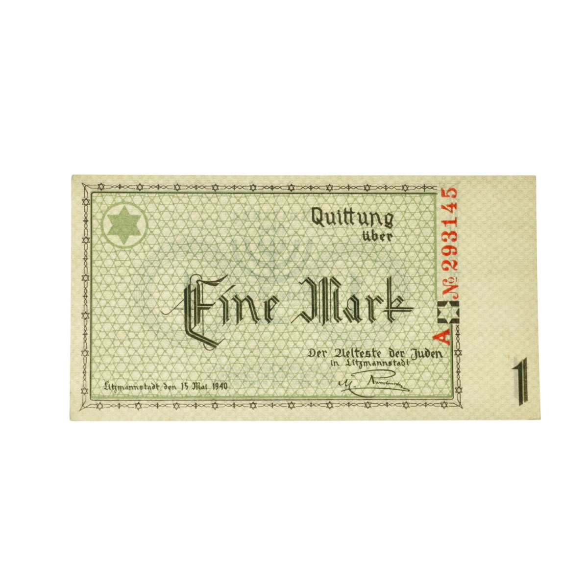 Poland. 1 Mark. Banknote. Type 1940. Type Litzmannstadt. - About UNC.