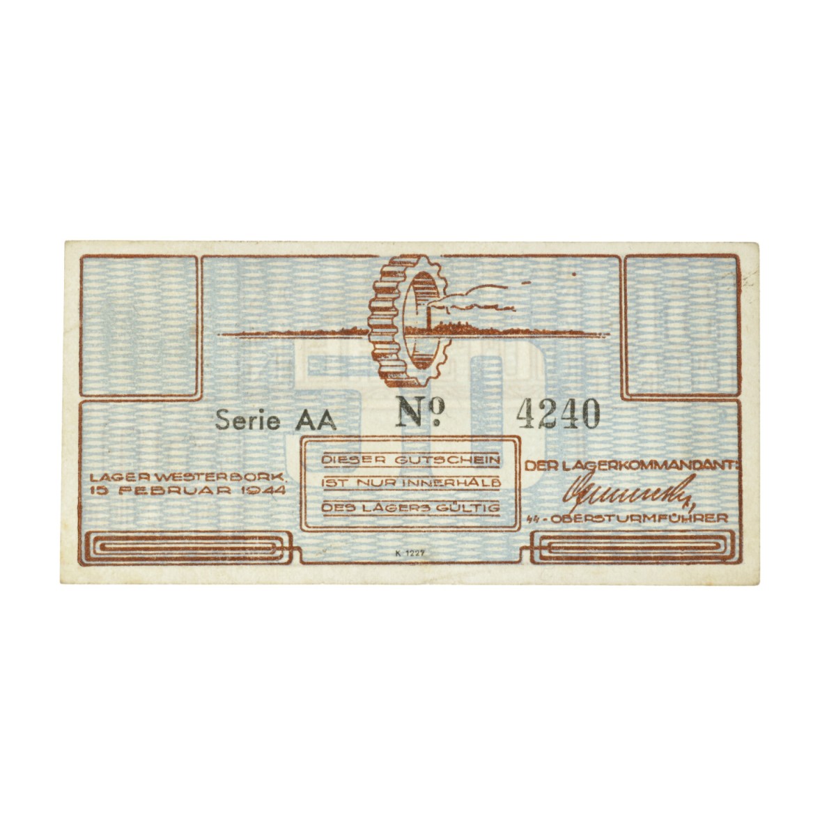 Netherlands. 50 Cent. Banknote. Type 1944. Type Westerbork. - Extremely fine.