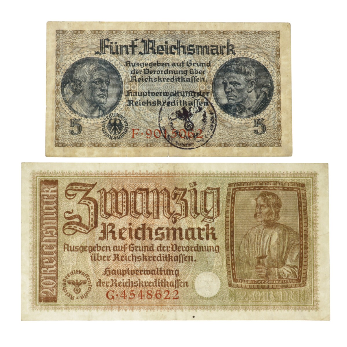 Germany. 5 Reichsmark/ 20 Reichsmark. Banknote. Type ND. - Very fine.