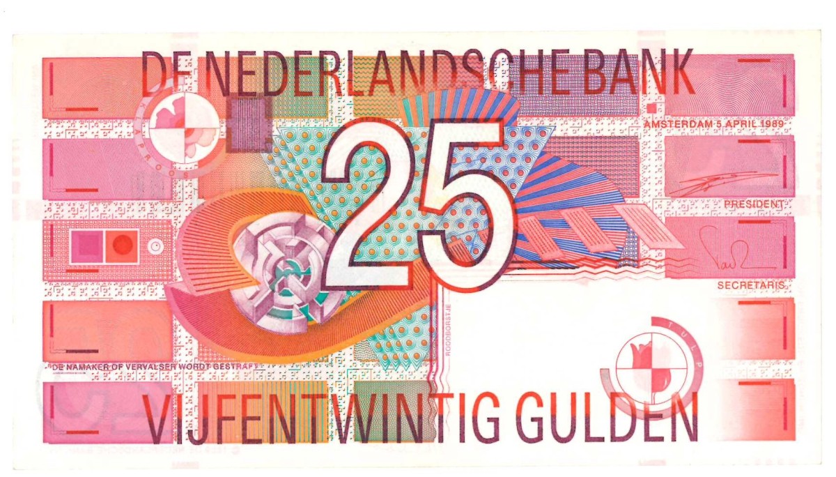 Nederland. 25 Gulden. Bankbiljet. Type 1989. Type Roodborstje. - Prachtig.