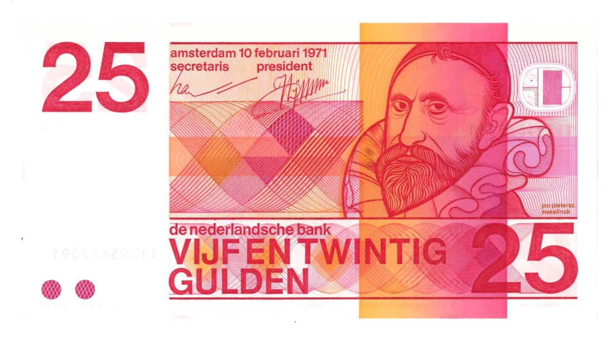 Nederland. 25 Gulden. Bankbiljet. Type 1971. Type Sweelinck. - Nagenoeg UNC.