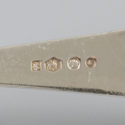 6-delige set dinerlepels "Haags lofje" zilver.