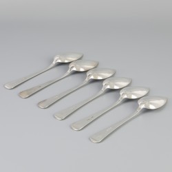 6-delige set dinerlepels "Haags lofje" zilver.