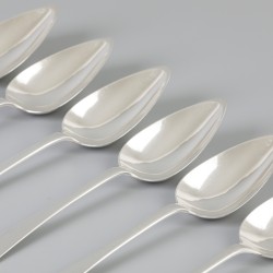 6-delige set dinerlepels "Haags lofje" zilver.
