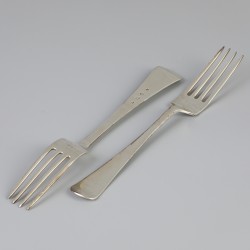 6-delige set dinervorken "Haags lofje" zilver.