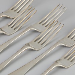6-delige set dinervorken "Haags lofje" zilver.
