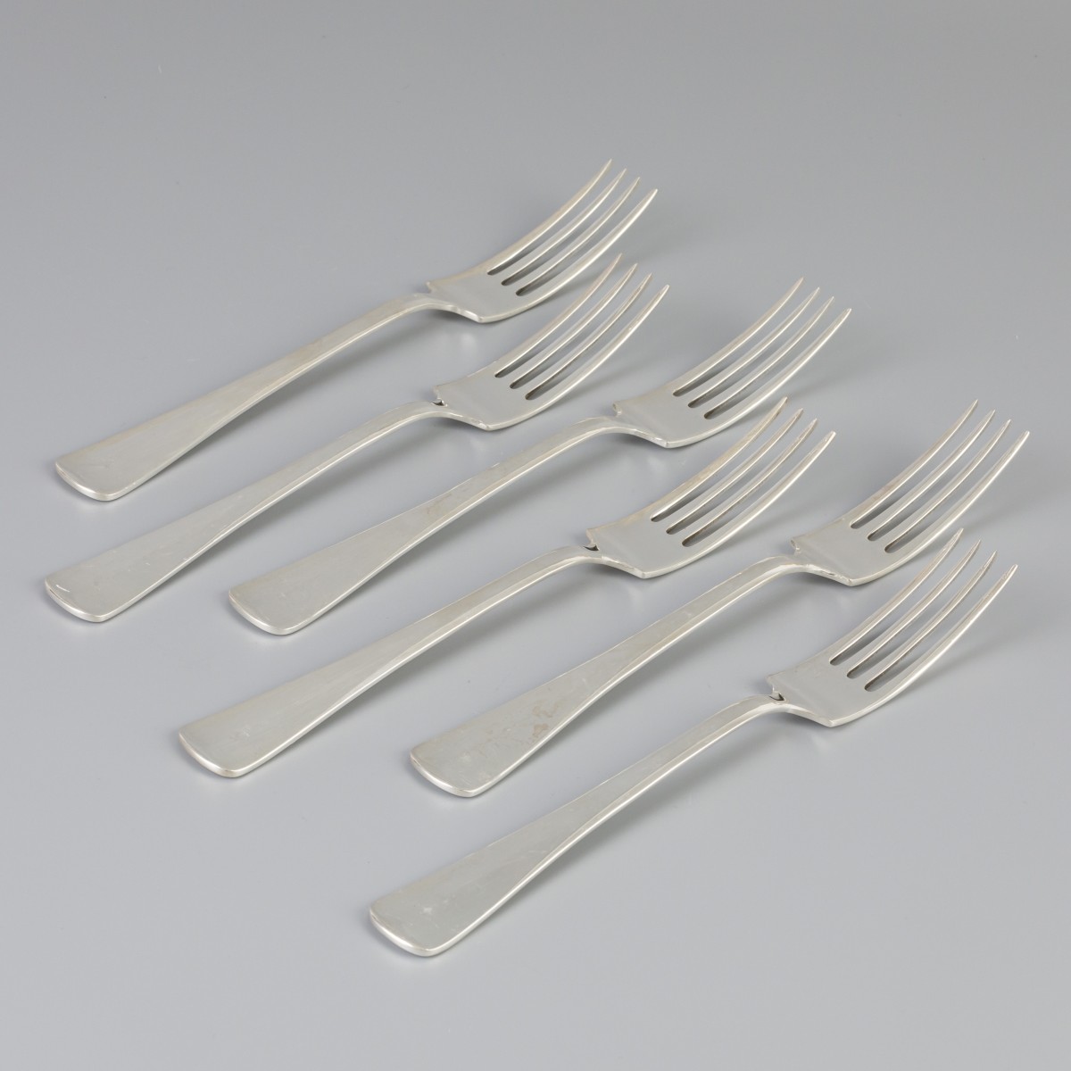 6-delige set dinervorken "Haags Lofje" zilver.