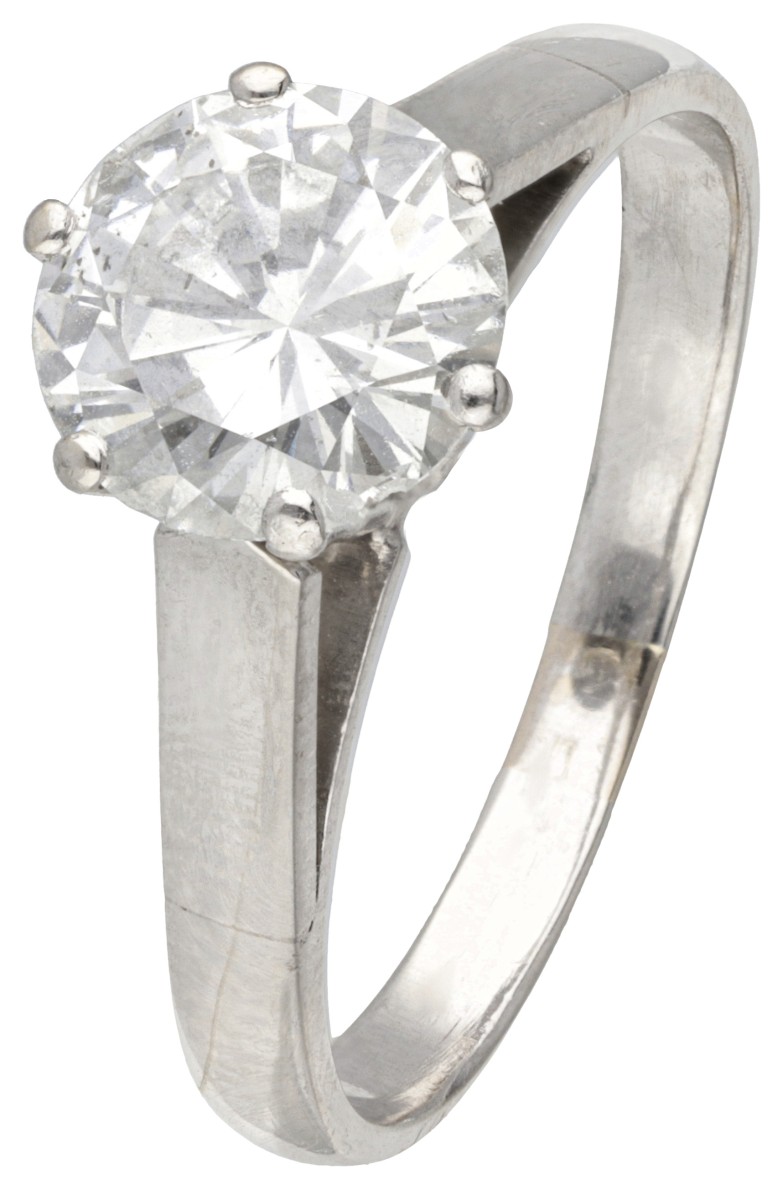 Pt 900 Platina solitair ring bezet met ca. 1.79 ct. diamant.