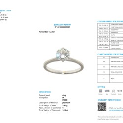 Pt 900 Platina solitair ring bezet met ca. 1.79 ct. diamant.
