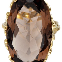 18 kt. Geelgouden vintage ring bezet met ca. 28.62 ct. rookkwarts.