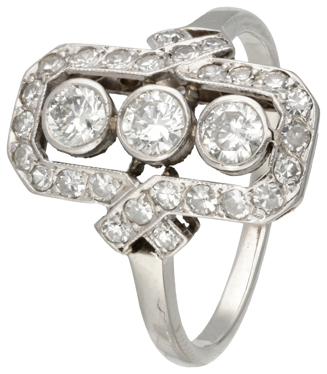 14 kt. Witgouden art deco prinsessenring bezet met ca. 0.73 ct. diamant.